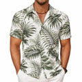 Camicia uomo L bianca e verde con stampa foglie tropicali a maniche corte