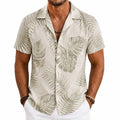 Camicia uomo M a maniche corte beige con stampa foglie - stile tropicale