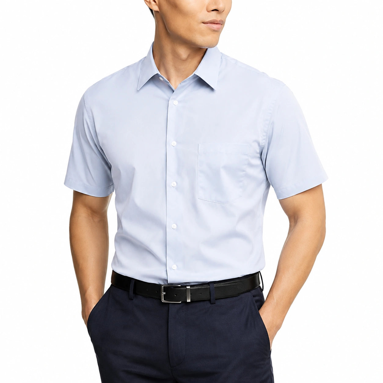 Camicia da uomo taglia M azzurro chiaro a maniche corte con taschino stile formale