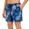 Costume da bagno uomo taglia M in tessuto blu con stampa tropicale e tasche