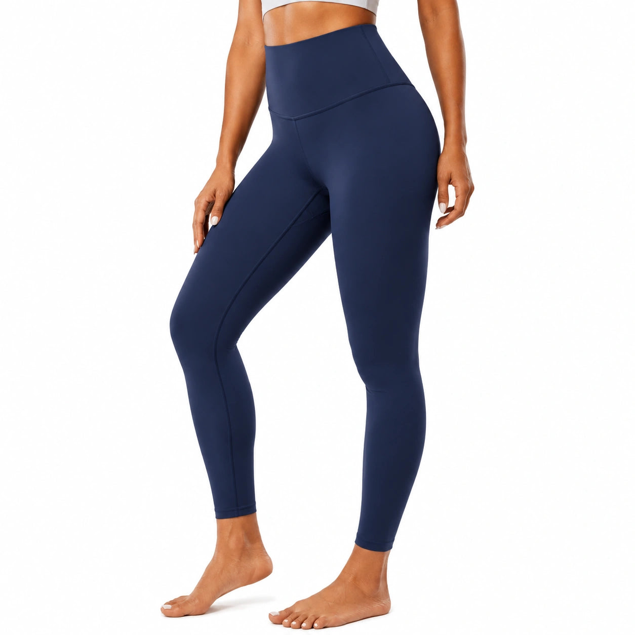 Leggings sportivi donna M in tessuto elasticizzato blu navy a vita alta
