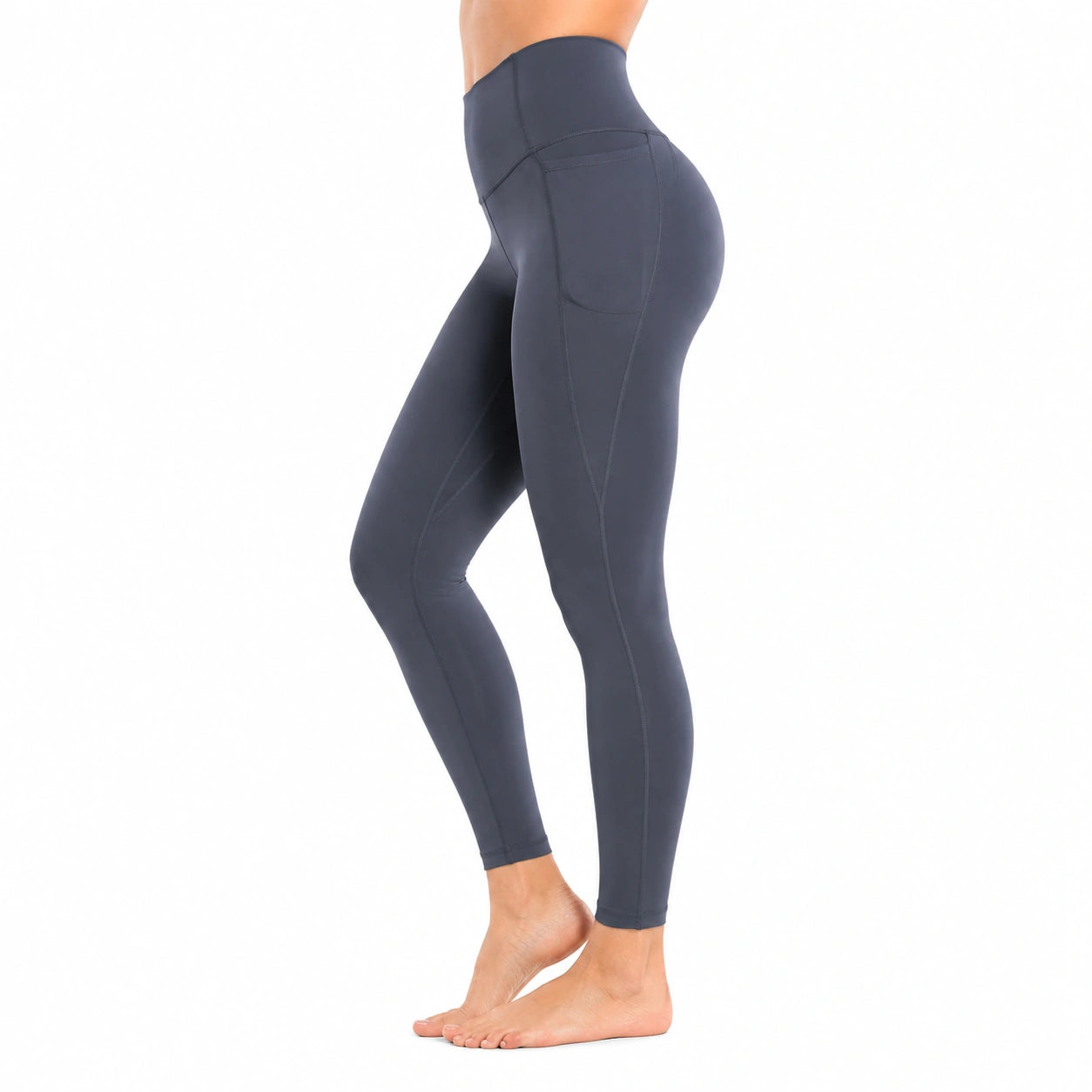 Leggings sportivi donna taglia S blu scuro a vita alta con tasche laterali