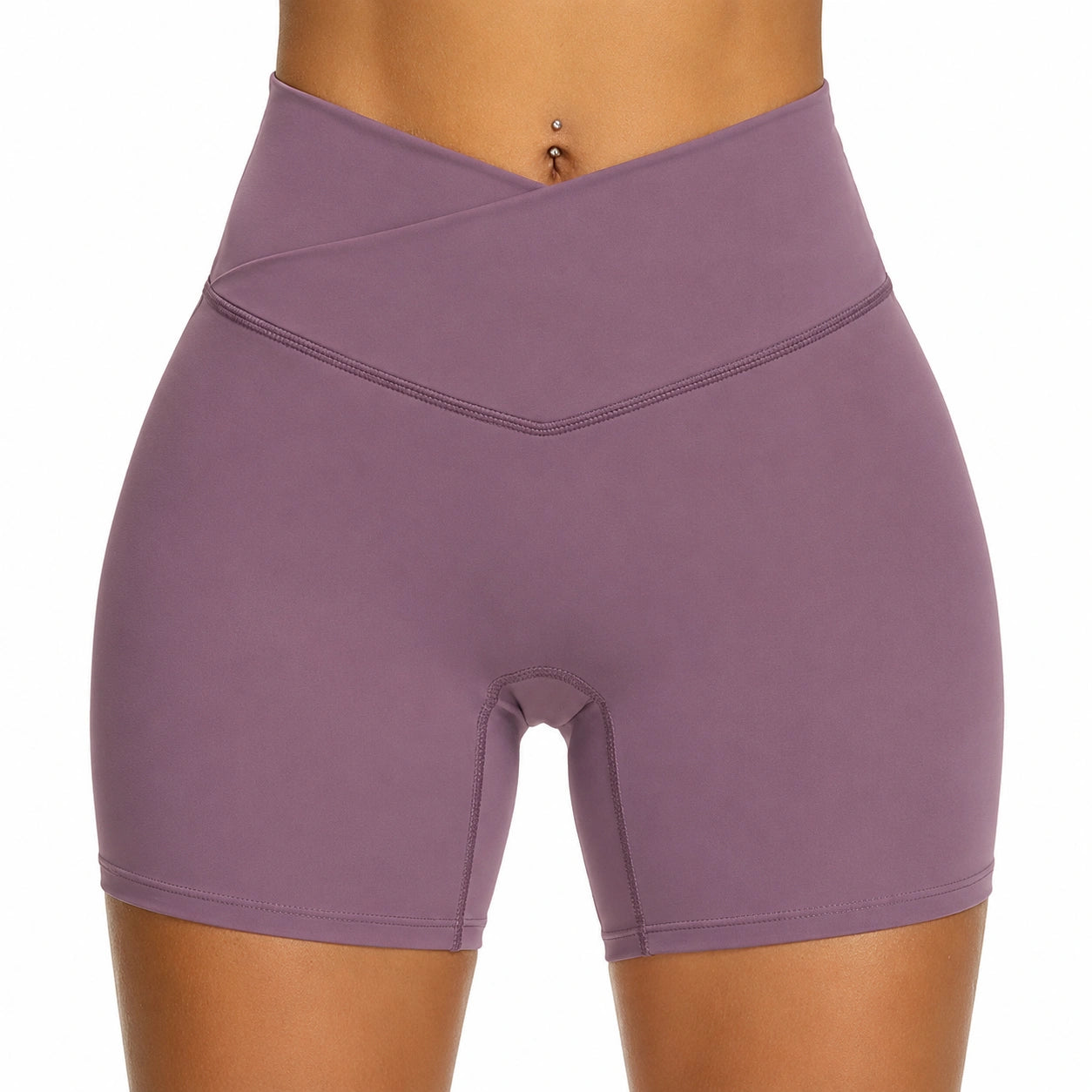 Shorts sportivi donna M in tessuto elasticizzato viola a vita alta - aderenti