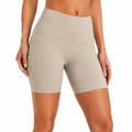 Shorts ciclista donna M beige in tessuto elasticizzato - vita alta con tasca laterale
