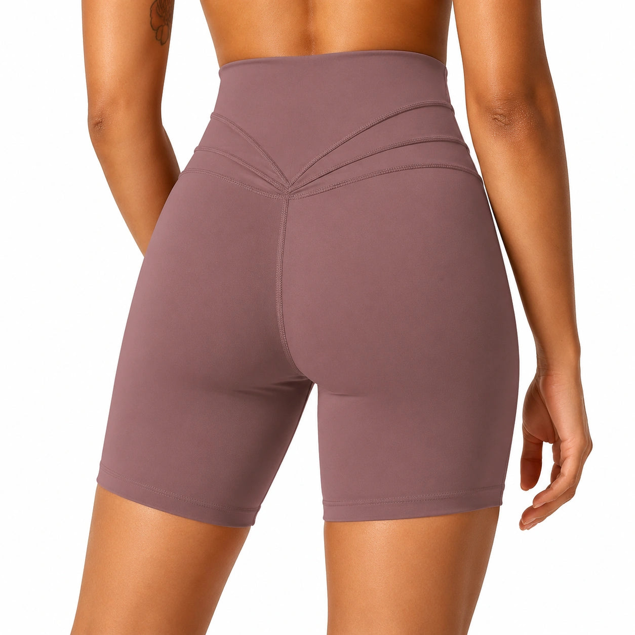 Shorts ciclista donna M in tessuto elasticizzato malva a vita alta modellante