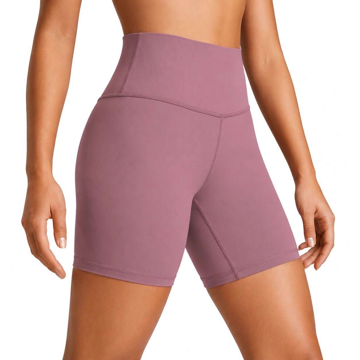 Pantaloncini sportivi donna taglia S in tessuto elasticizzato malva a vita alta