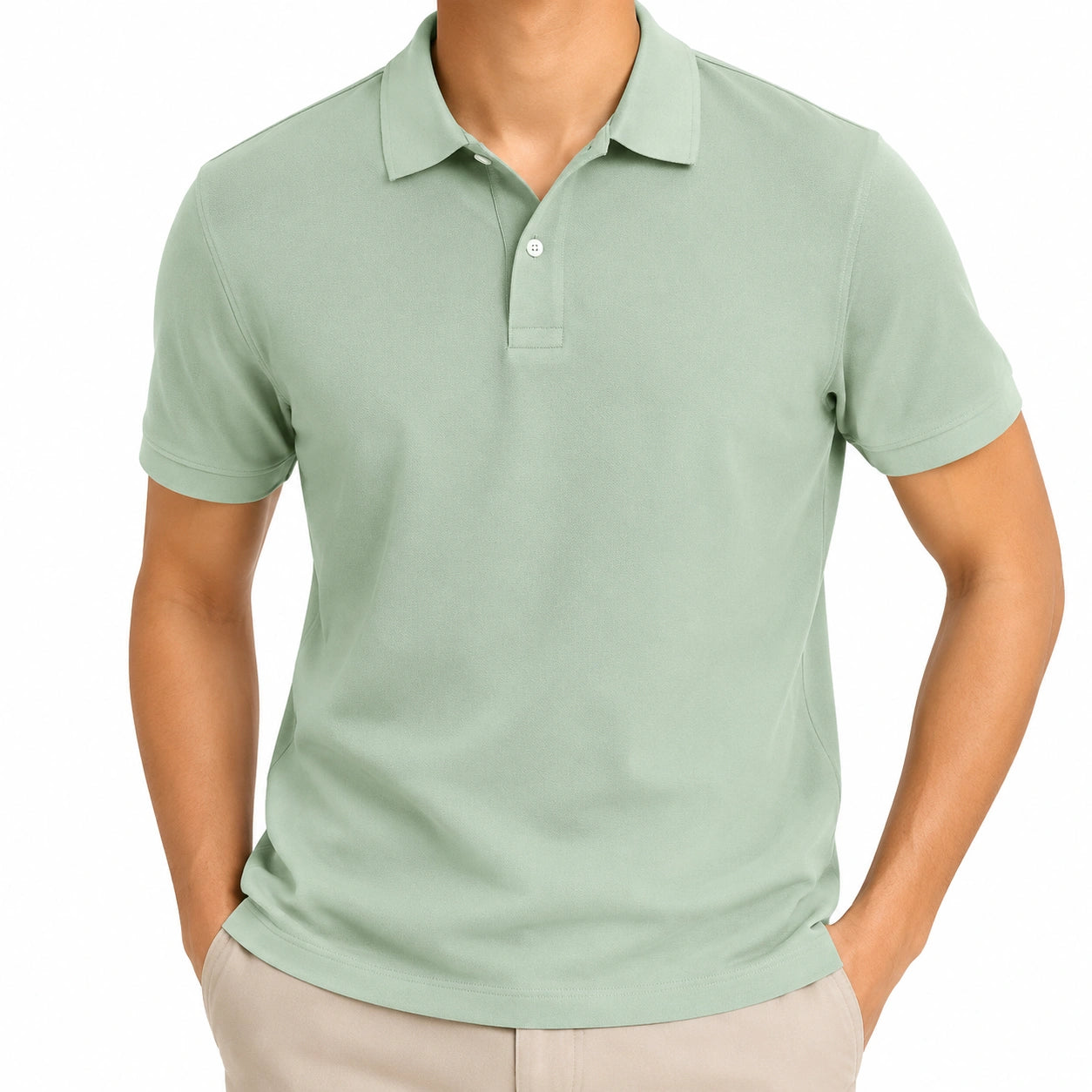 Polo uomo L in cotone verde salvia a maniche corte stile casual