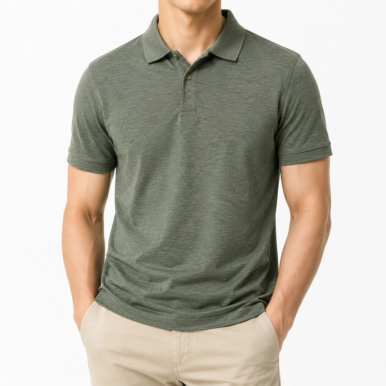 Polo uomo taglia M in tessuto fiammato verde oliva - manica corta casual