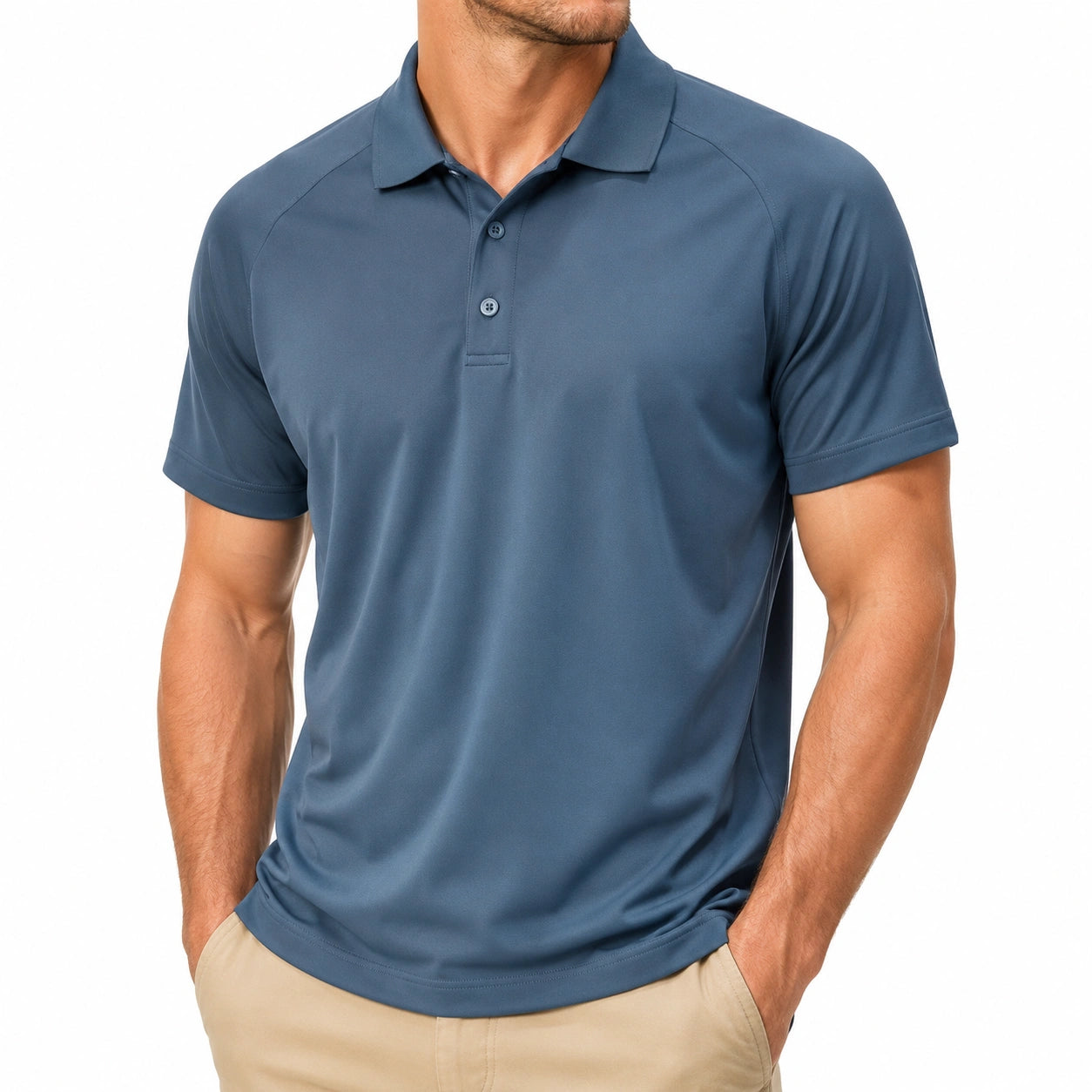 Polo uomo taglia M in tessuto sintetico blu a maniche corte stile casual