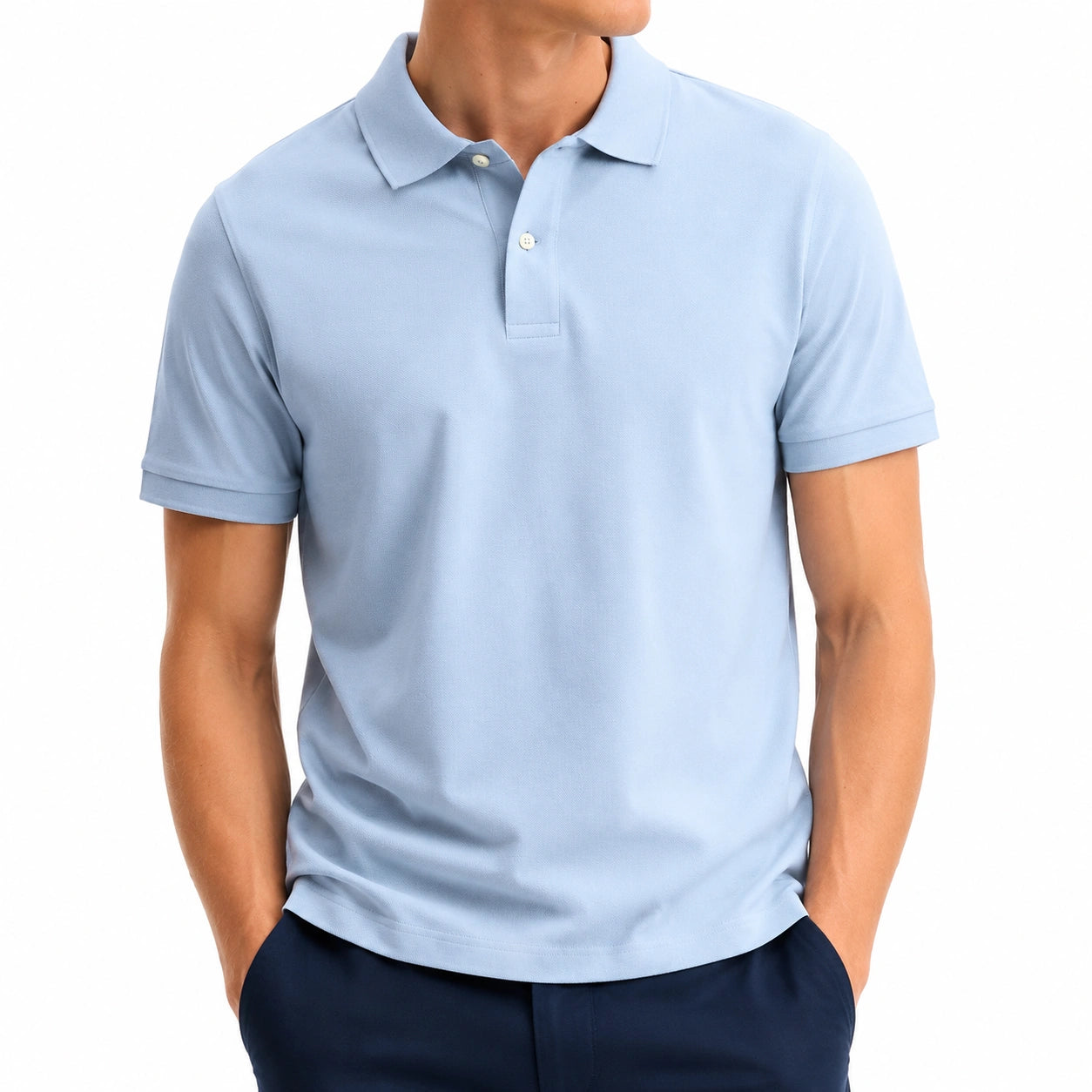 Polo uomo M in tessuto piqué azzurro a maniche corte stile casual