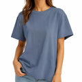 T-shirt donna M in tessuto a maglia blu a maniche corte - vestibilità ampia casual