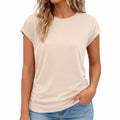T-shirt da donna M beige in tessuto morbido - maniche corte stile casual