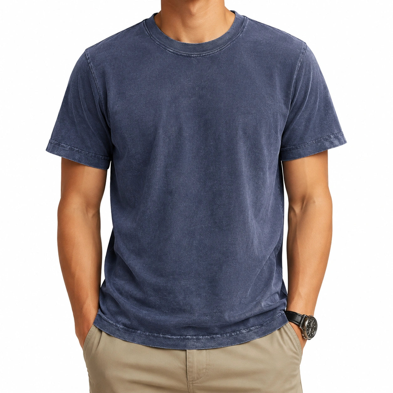 T-shirt uomo taglia L in cotone blu navy effetto slavato a manica corta