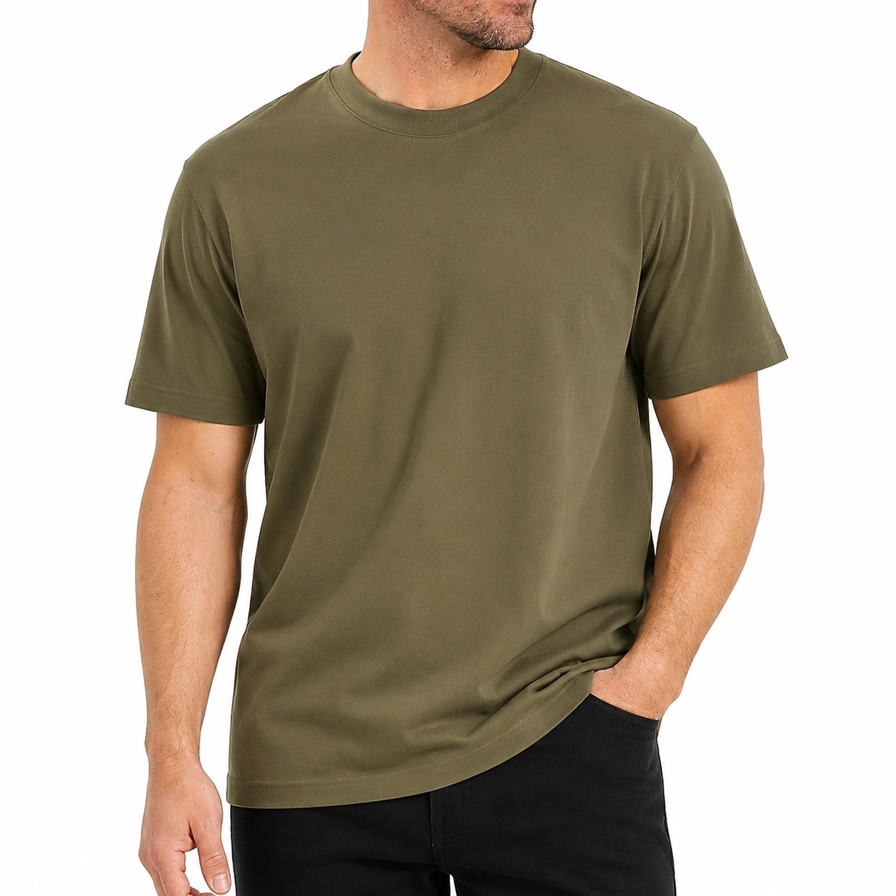 T-shirt uomo taglia L in tessuto verde oliva - girocollo a maniche corte