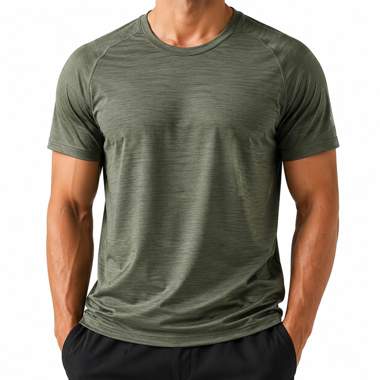 T-shirt uomo M verde oliva in tessuto leggero per sport stile essenziale