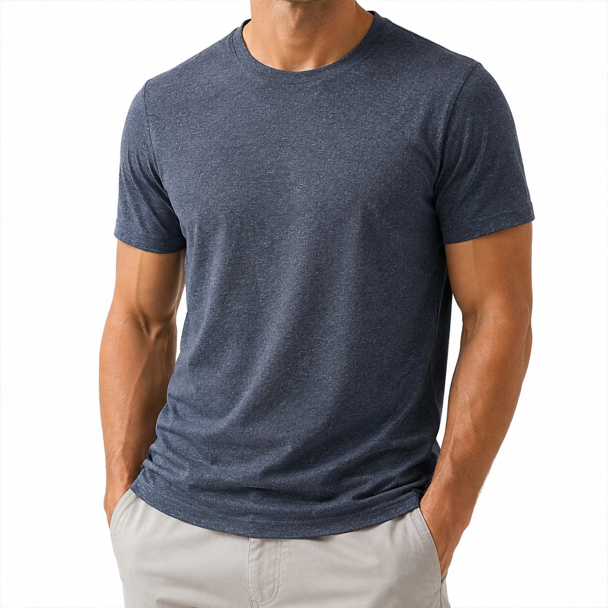T-shirt da uomo M in tessuto blu navy a maniche corte girocollo