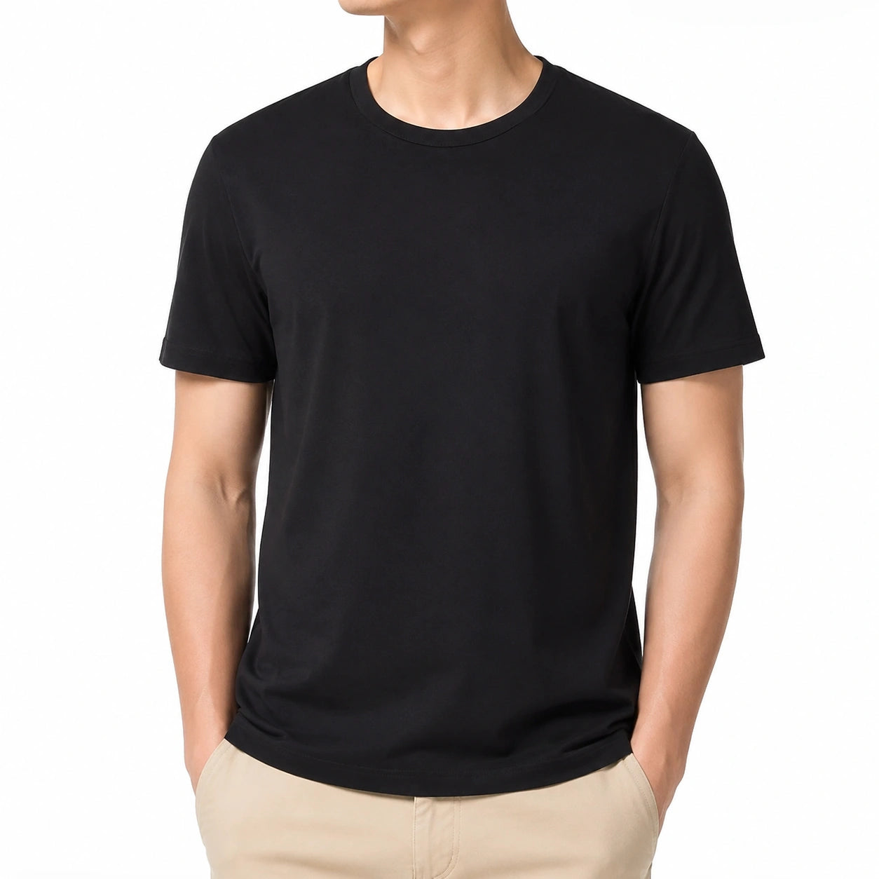 T-shirt uomo taglia M nera in tessuto a maniche corte girocollo casual